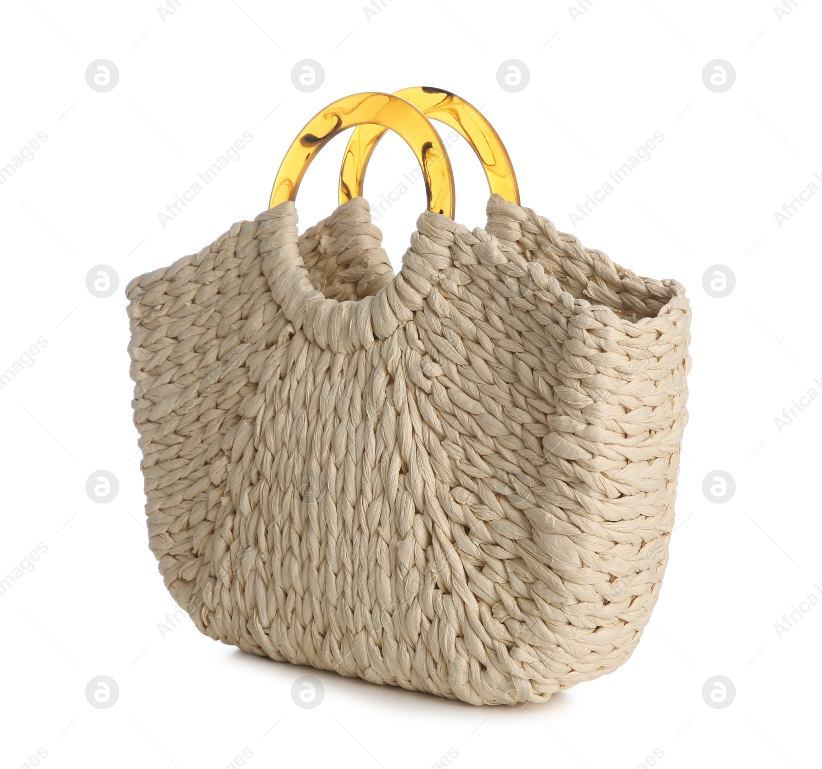 Photo of Wicker bag isolated on white. Beach accessory