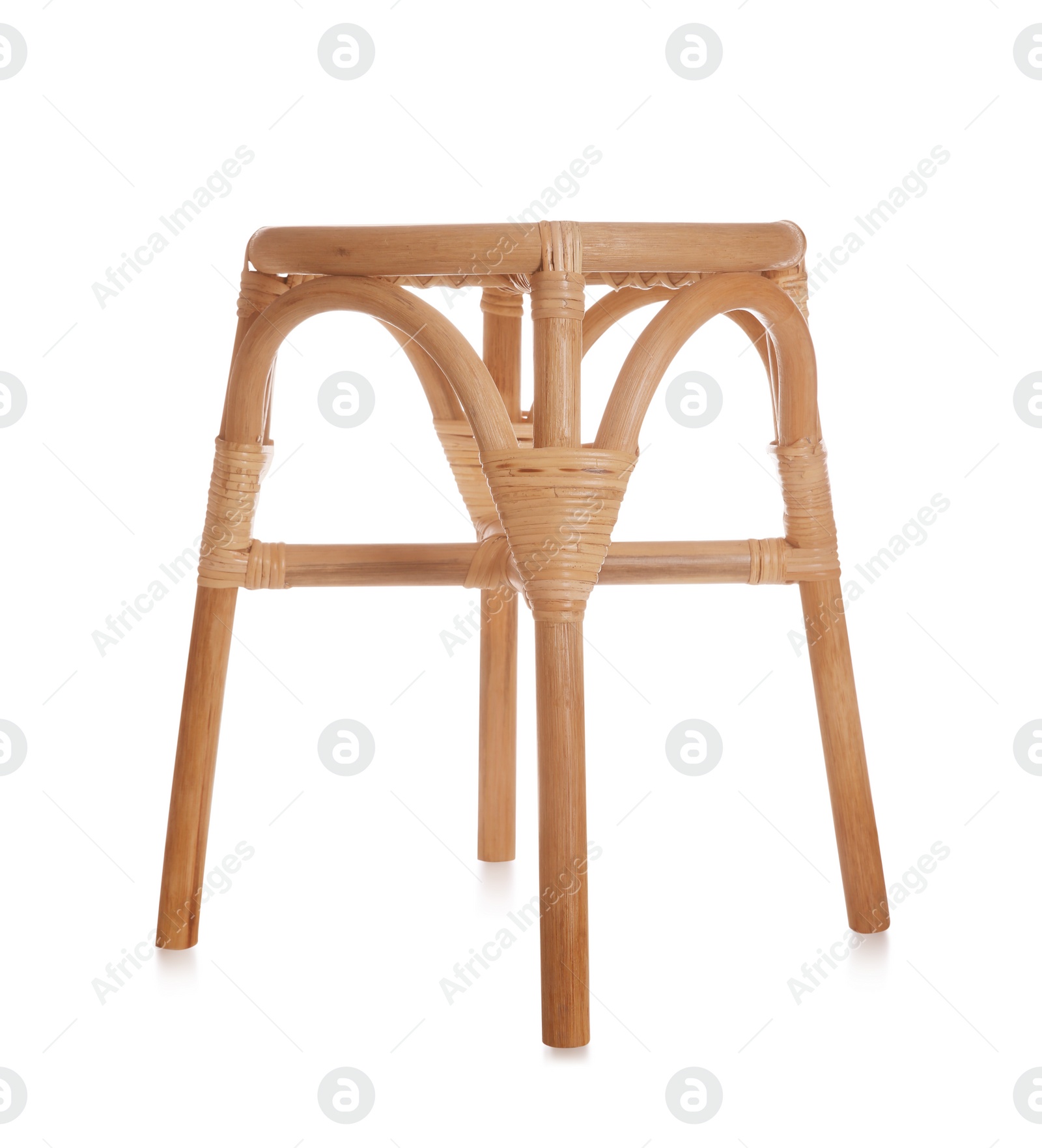 Photo of Modern wooden stool isolated on white. Interior element