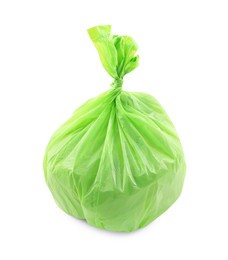 Photo of Green plastic garbage bag isolated on white