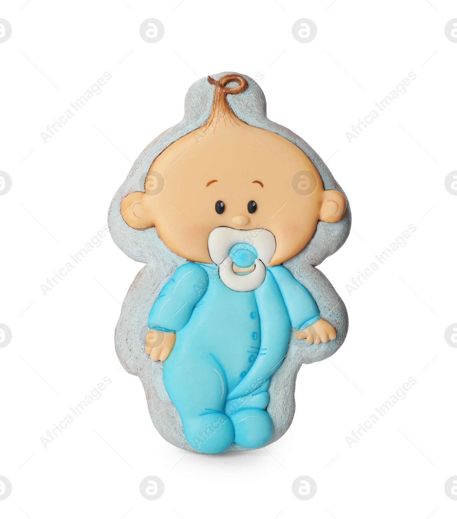 Photo of Tasty cookie in shape of cute baby isolated on white