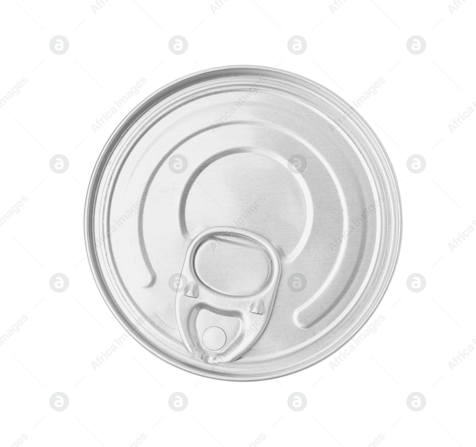 Photo of One closed tin can isolated on white, top view