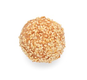 Photo of Delicious sesame ball on white background, top view