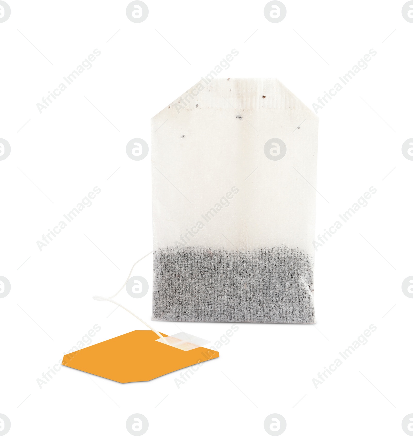 Photo of New tea bag with tab isolated on white