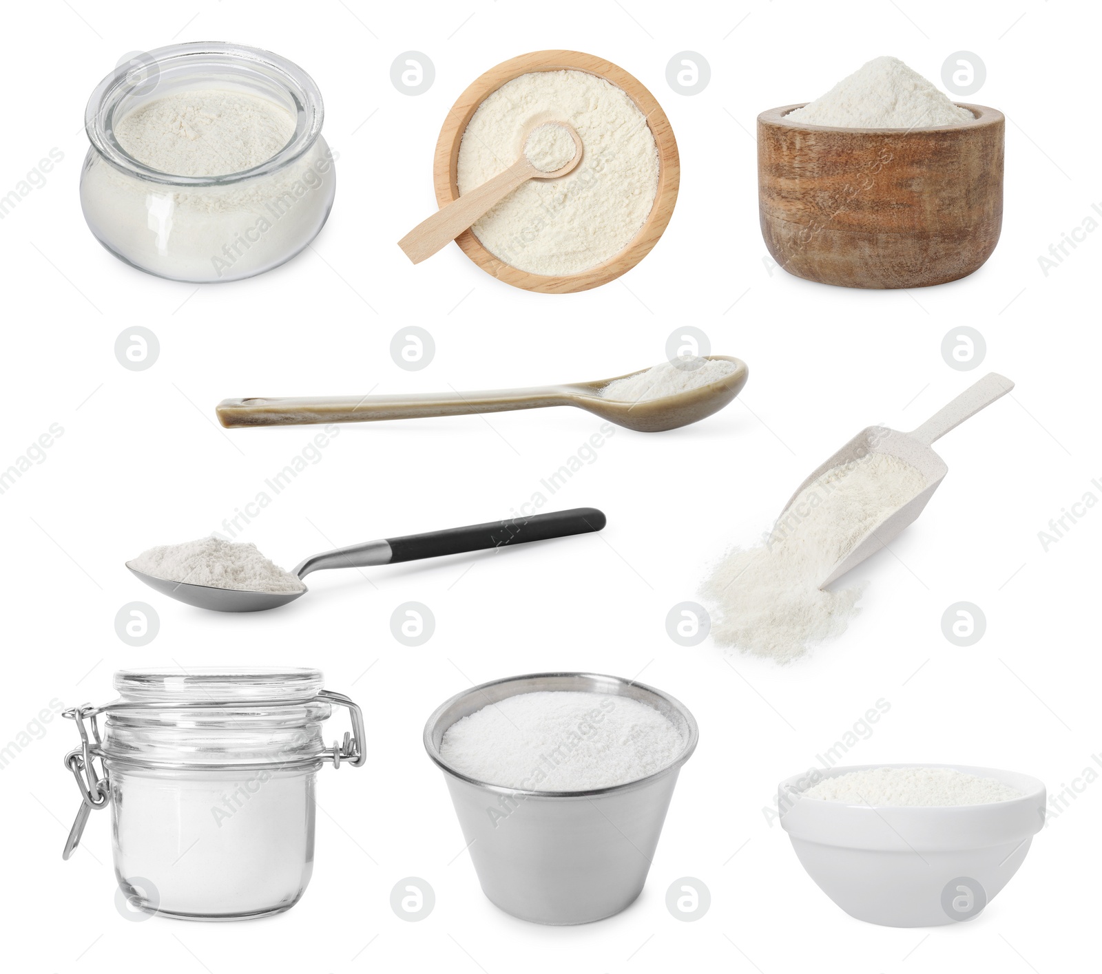 Image of Set of baking powder isolated on white