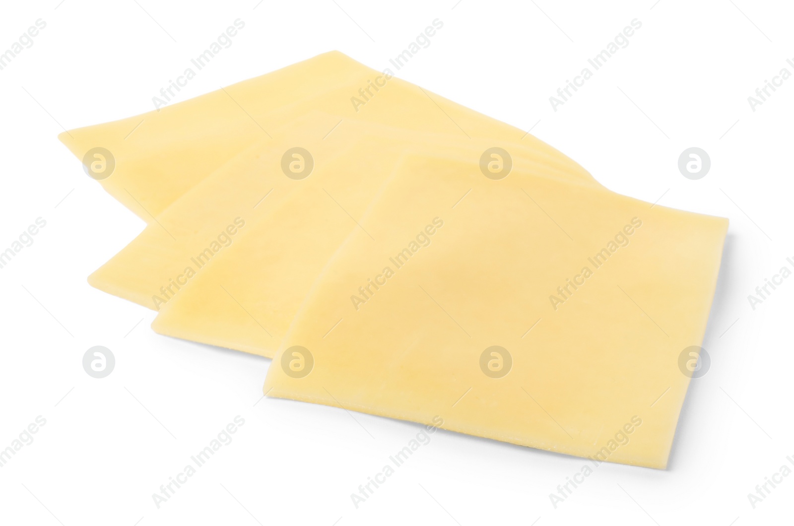 Photo of Slices of tasty fresh cheese isolated on white