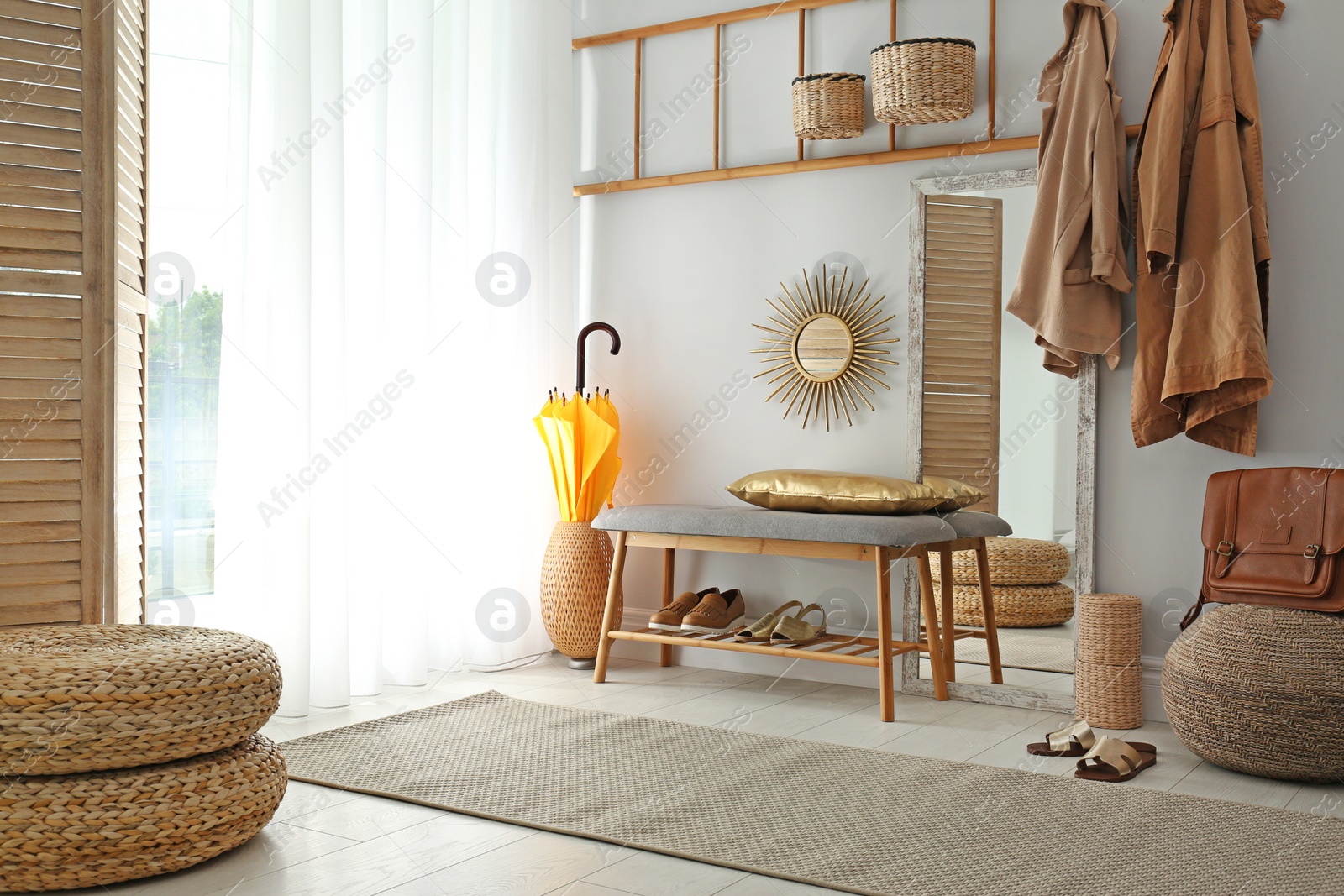 Photo of Cozy hallway interior with new stylish furniture