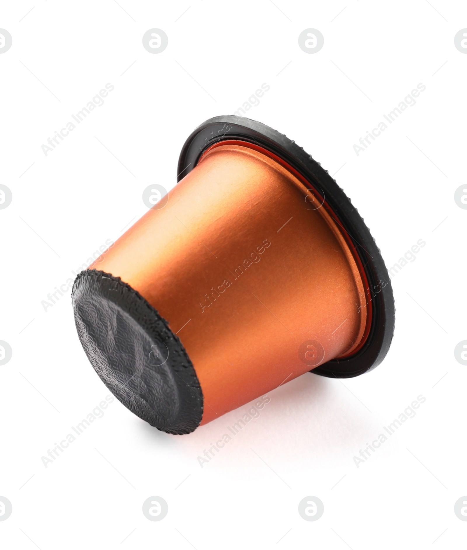 Photo of One plastic coffee capsule isolated on white