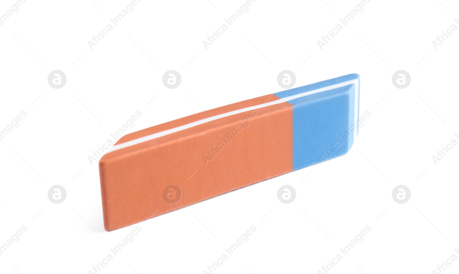 Photo of New double eraser isolated on white. School stationery