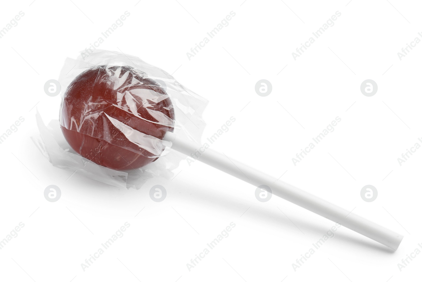 Photo of Wrapped delicious colorful candy on white background