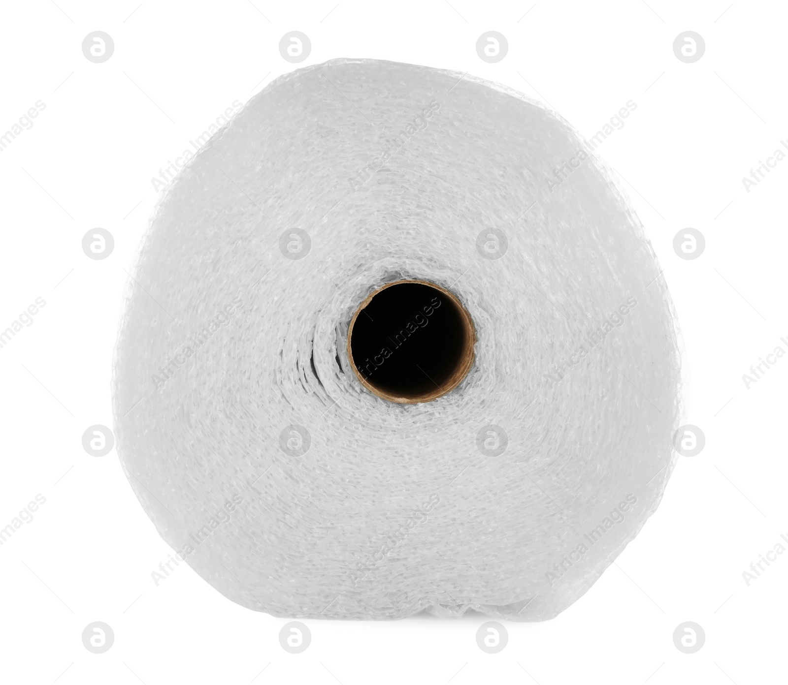 Photo of Transparent bubble wrap roll isolated on white