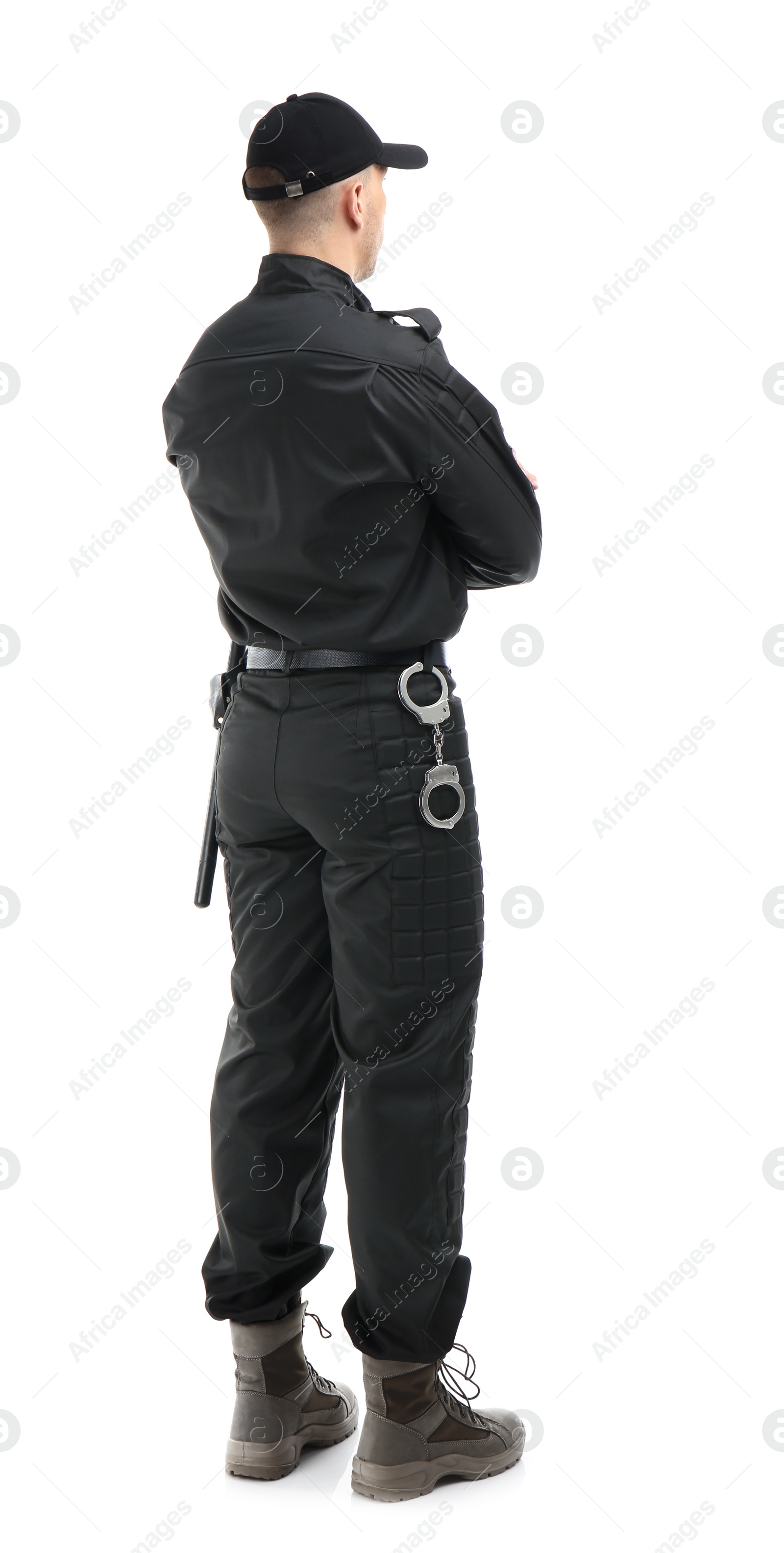 Photo of Male security guard in uniform on white background