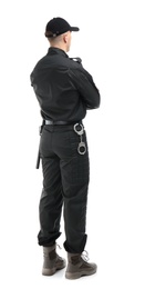 Photo of Male security guard in uniform on white background