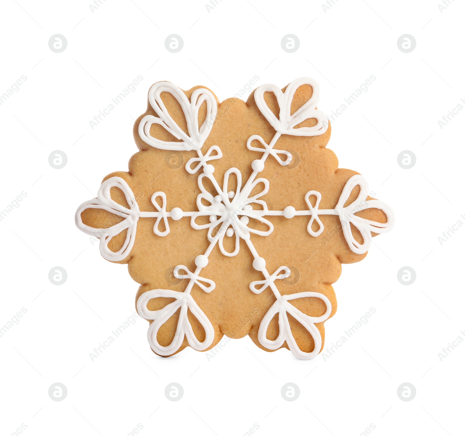 Photo of Tasty snowflake shaped Christmas cookie isolated on white