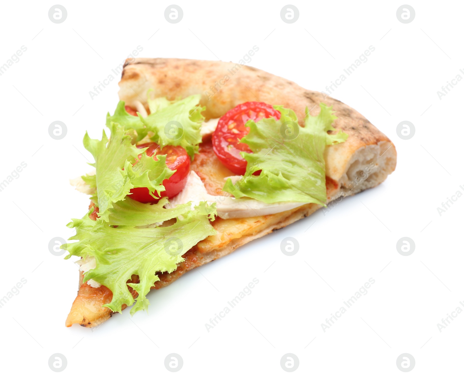 Photo of Slice of delicious pizza isolated on white