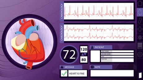 Interface of medical application cardiological diagnostic, illustration