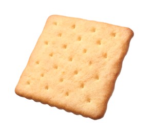 Photo of Tasty dry square cracker isolated on white