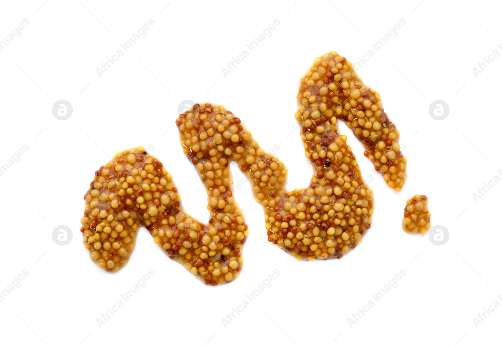 Photo of Fresh whole grain mustard isolated on white, top view