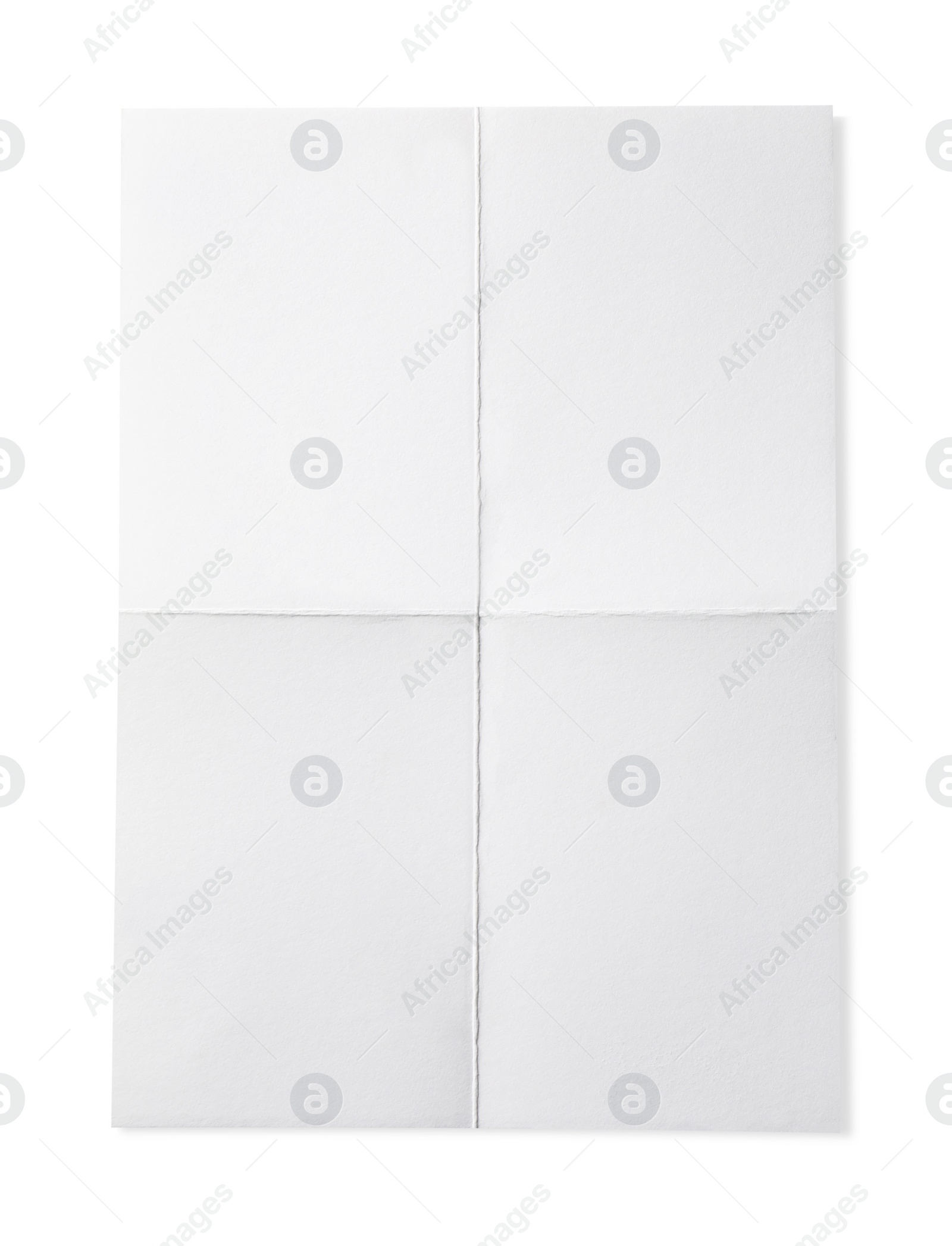 Photo of Blank paper sheet with creases isolated on white, top view