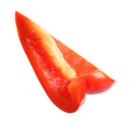 Slice of ripe red bell pepper on white background