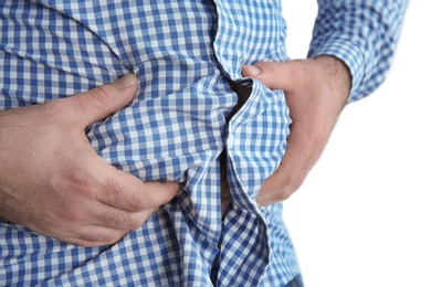 Photo of Overweight man on white background