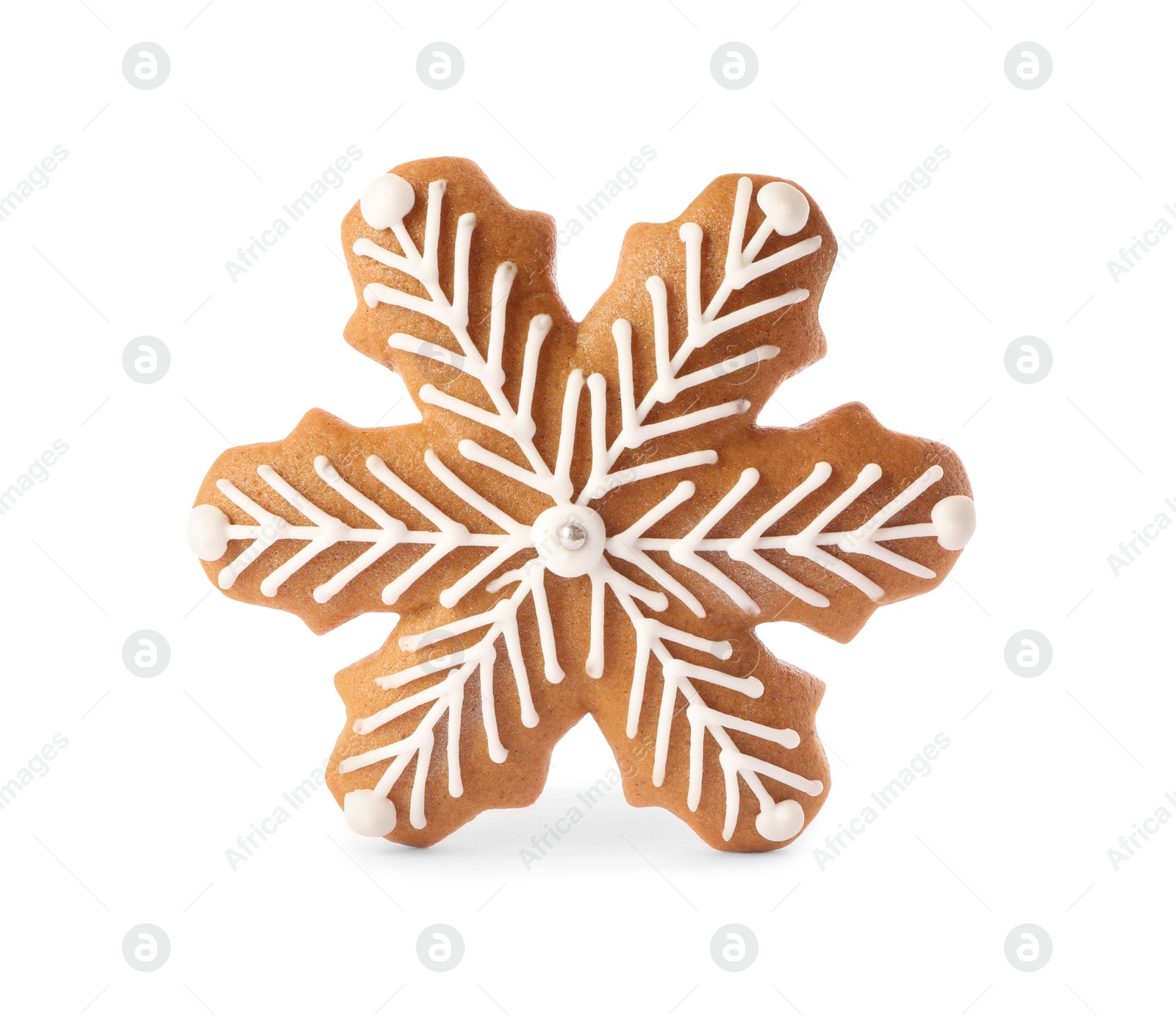 Photo of Snowflake shaped Christmas cookie isolated on white