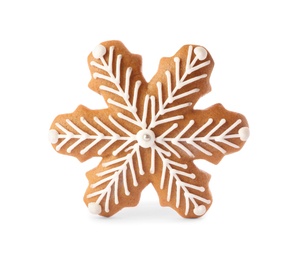 Photo of Snowflake shaped Christmas cookie isolated on white