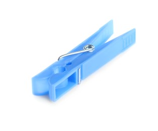 Bright light blue plastic clothespin isolated on white