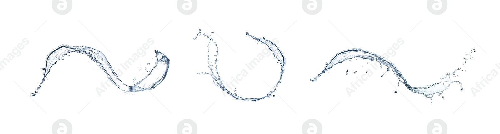 Image of Set with abstract splashes of water on white background. Banner design