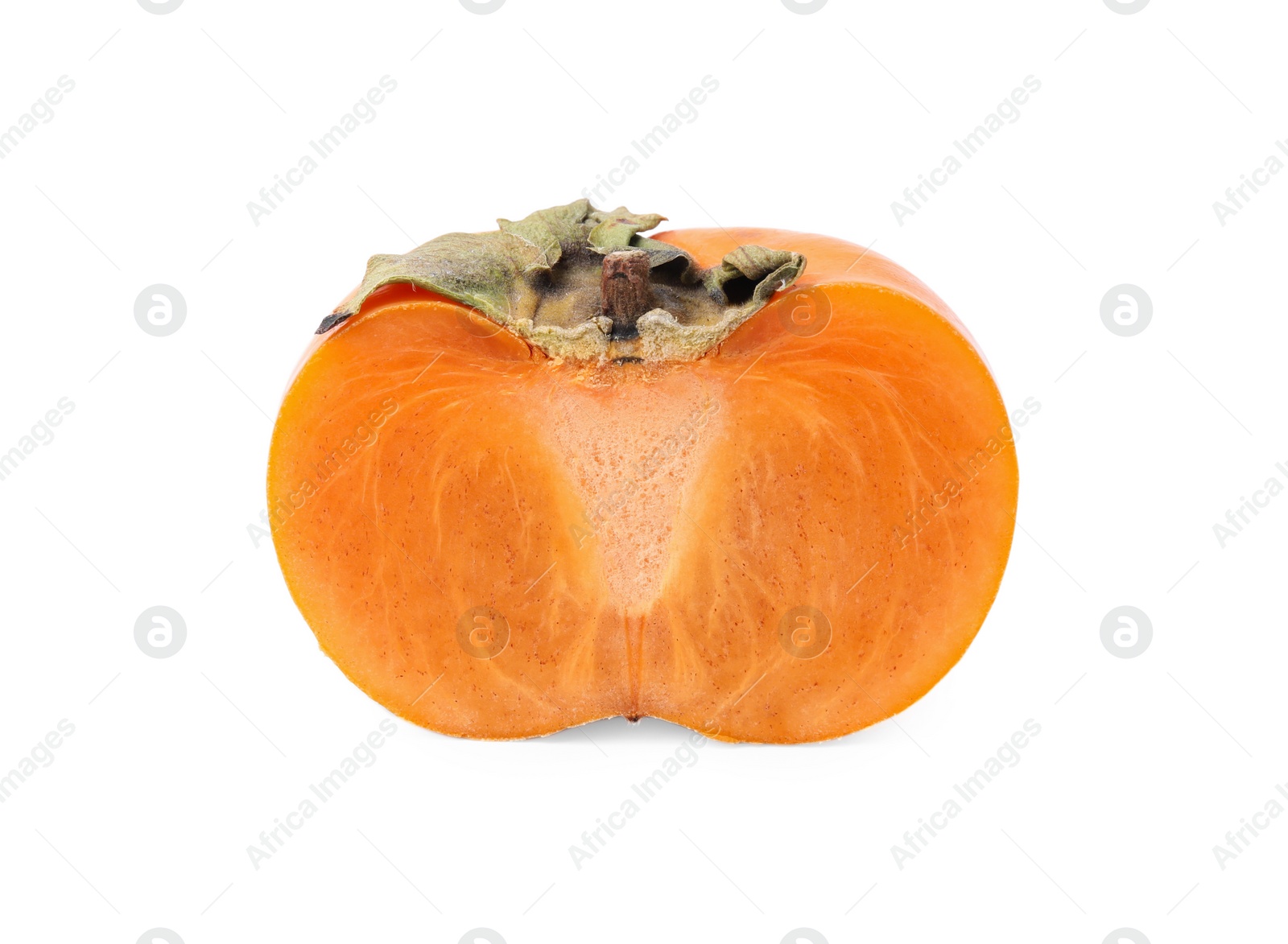 Photo of Half of delicious ripe juicy persimmon isolated on white