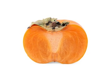 Photo of Half of delicious ripe juicy persimmon isolated on white