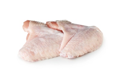 Photo of Raw chicken wings on white background. Fresh meat