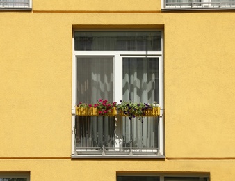 Colorful modern building with windows. Urban architecture