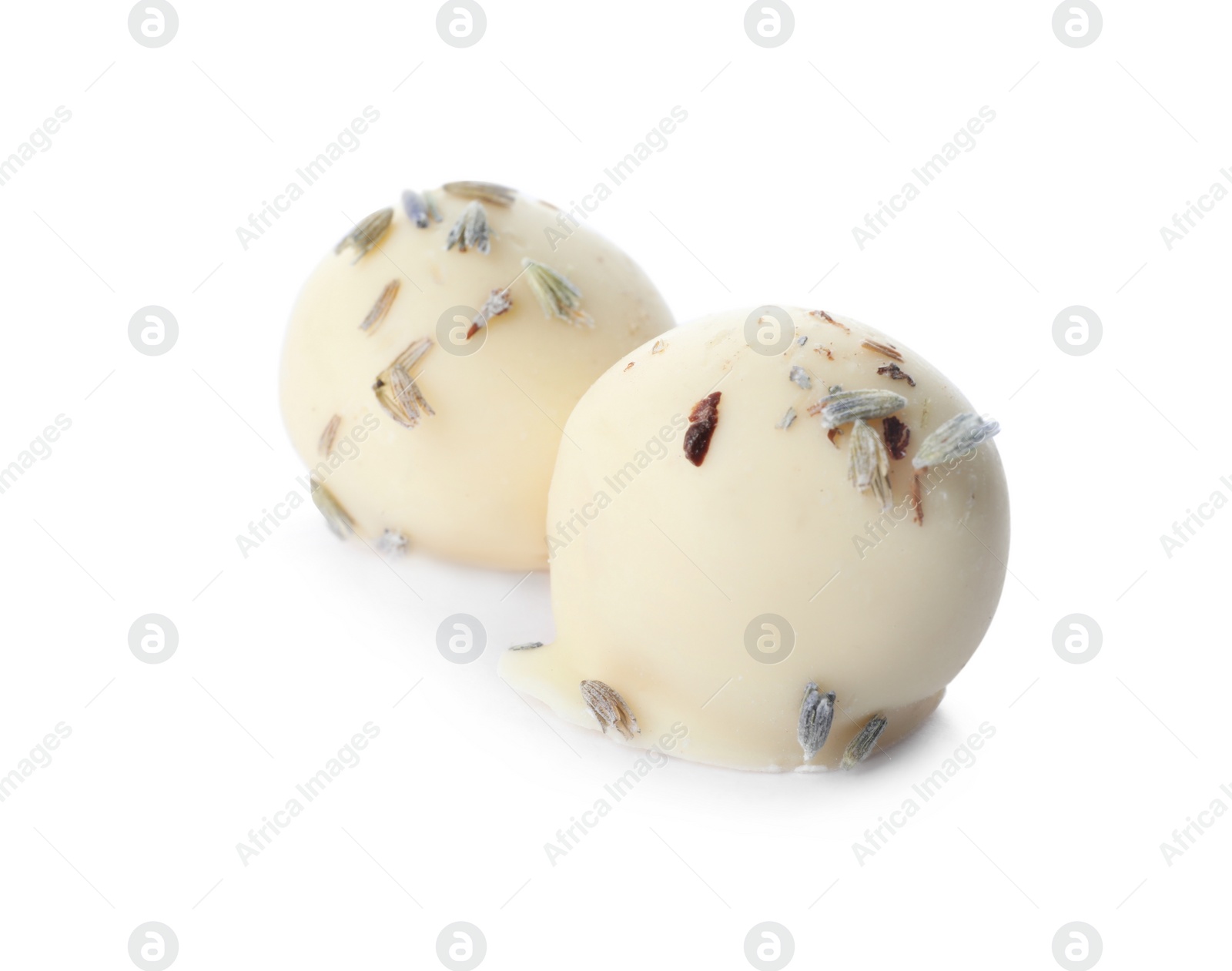 Photo of Delicious chocolate candy isolated on white. Fancy confectionery