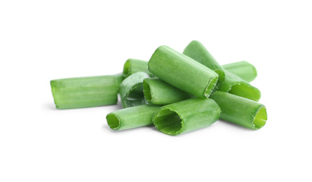 Cut green spring onion isolated on white