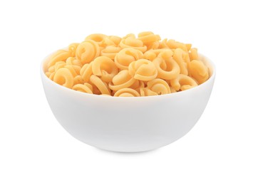 Raw dischi volanti pasta in bowl isolated on white