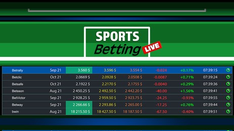 Page of sports betting site with data