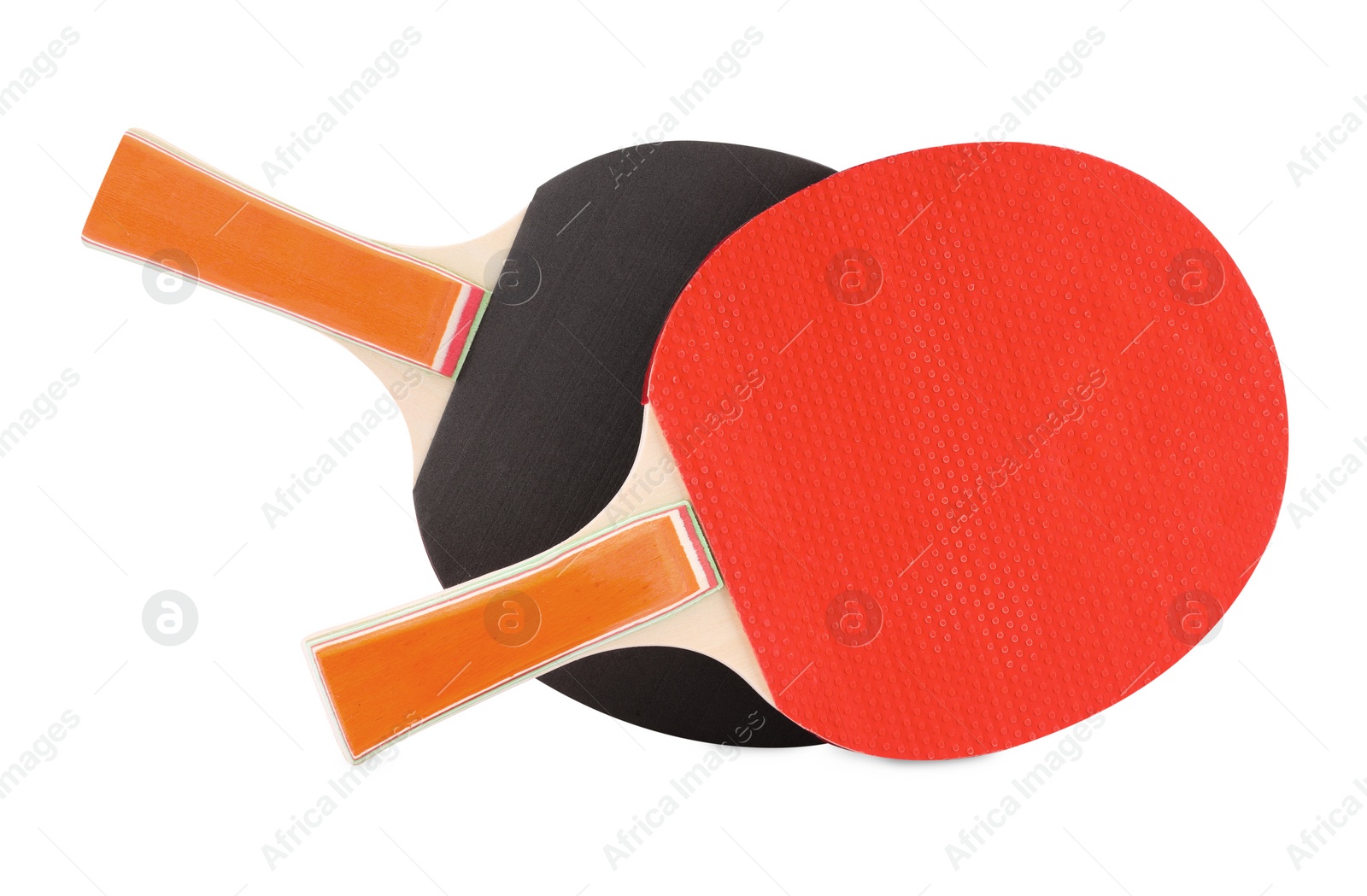 Photo of Ping pong rackets isolated on white. Sports equipment