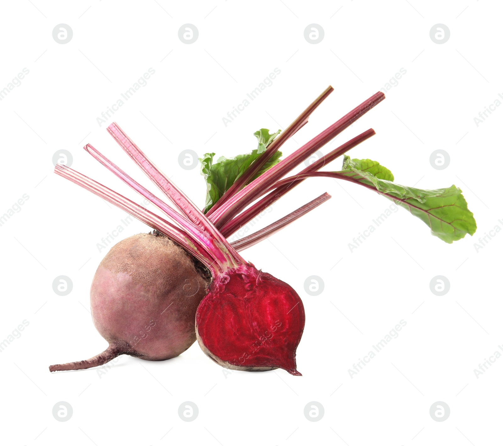 Photo of Raw ripe beets with stems isolated on white