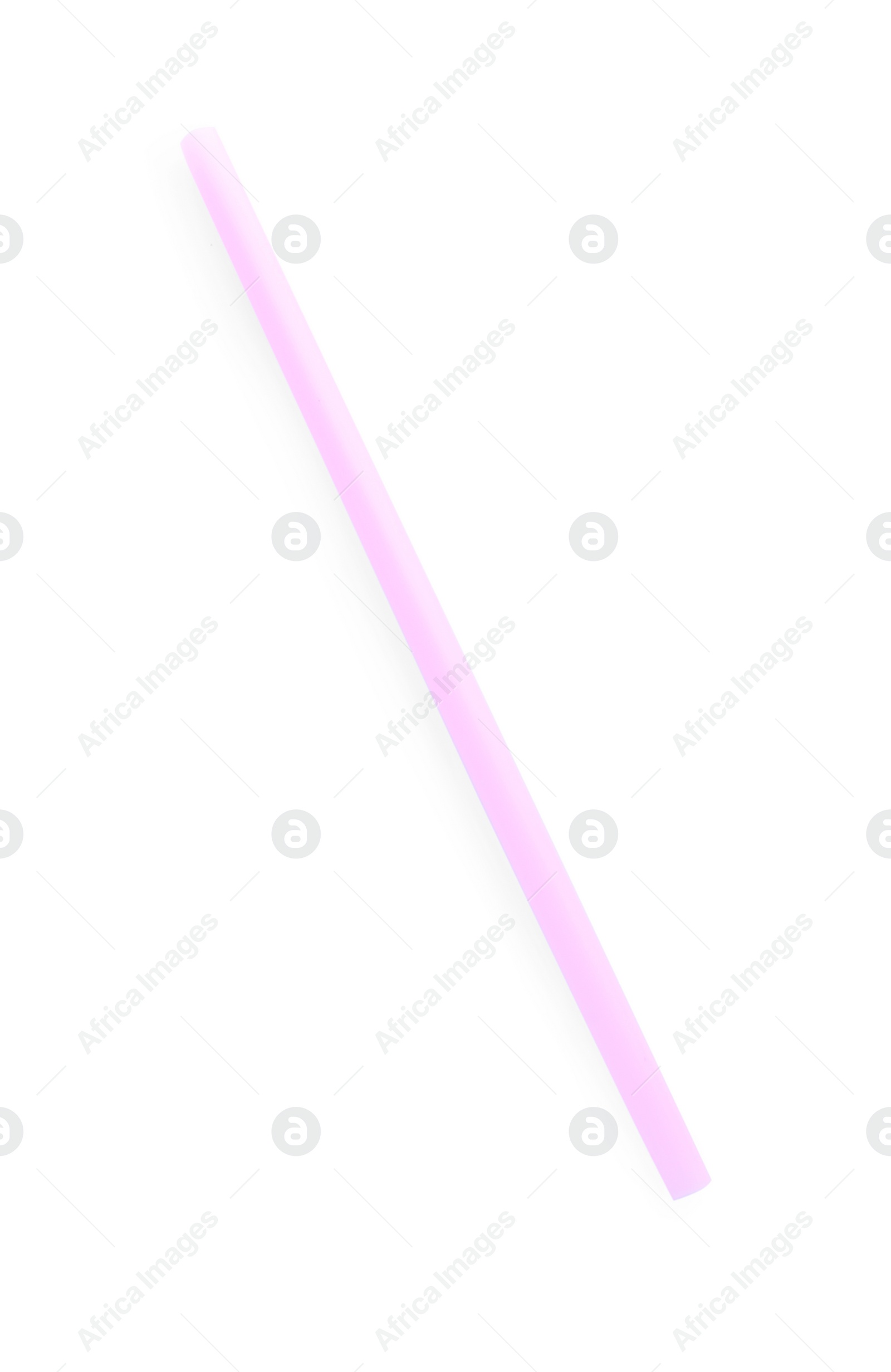 Photo of Pink plastic cocktail tube isolated on white, top view