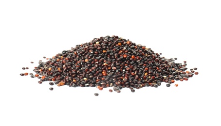 Photo of Pile of black quinoa on white background