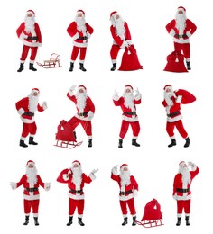 Santa Claus on white background, set of photos. Christmas celebration