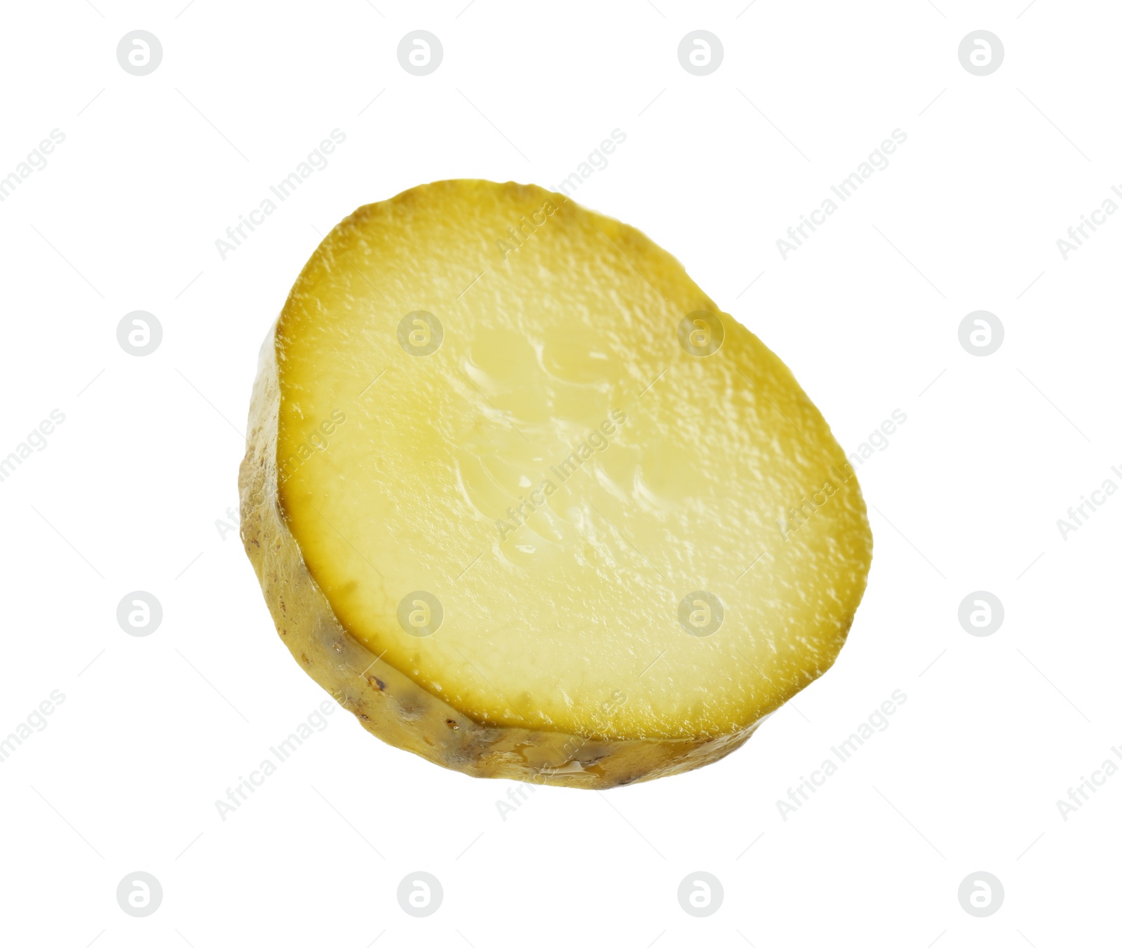 Photo of Slice of pickled cucumber isolated on white