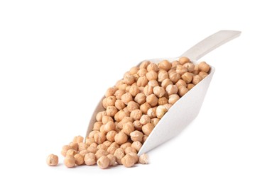 Photo of Raw chickpeas in scoop on white background