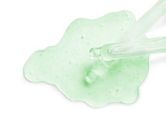 Image of Droppers with serum on white background, top view. Skin care product