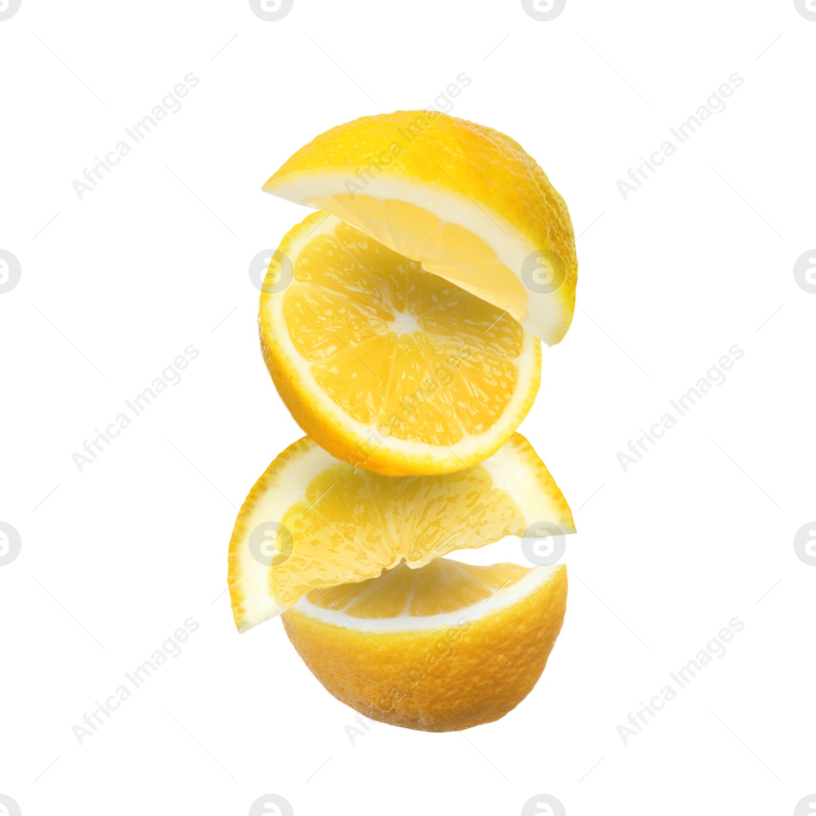 Image of Cut fresh ripe lemons isolated on white