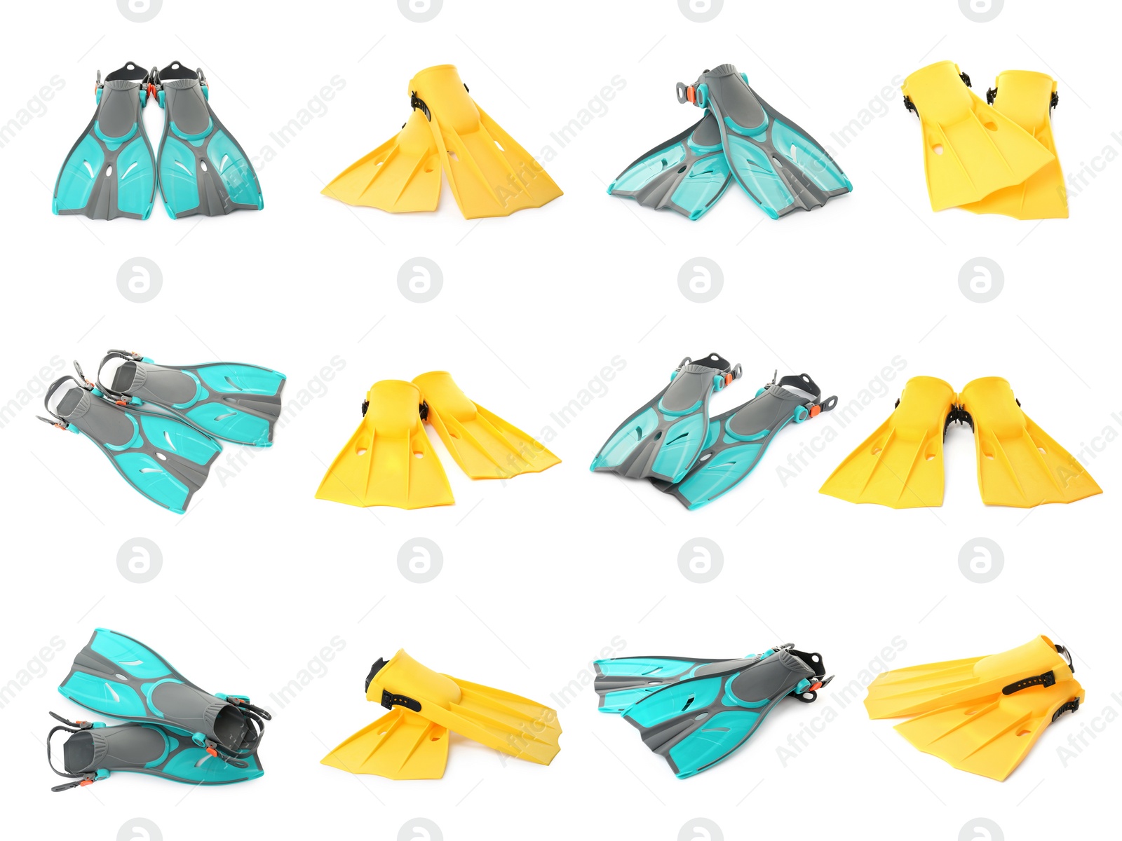 Image of Set with different flippers on white background