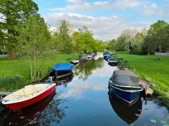 Beautiful view of canal with different boats