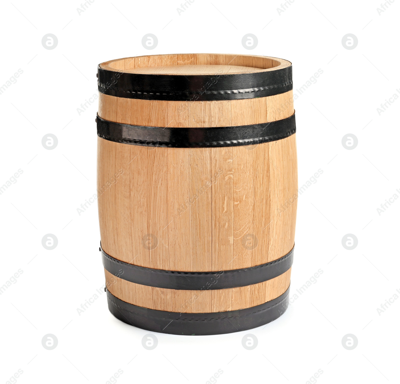 Photo of Wooden keg on white background. Wine making