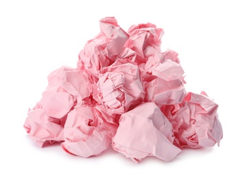 Photo of Pile of color crumpled sheets of paper isolated on white