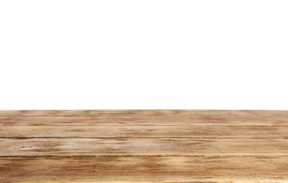 Empty wooden table on white background. Mockup for design